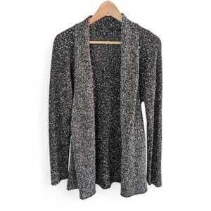 Eileen Fisher Open Front Cardigan Sweater Black Speckled Medium